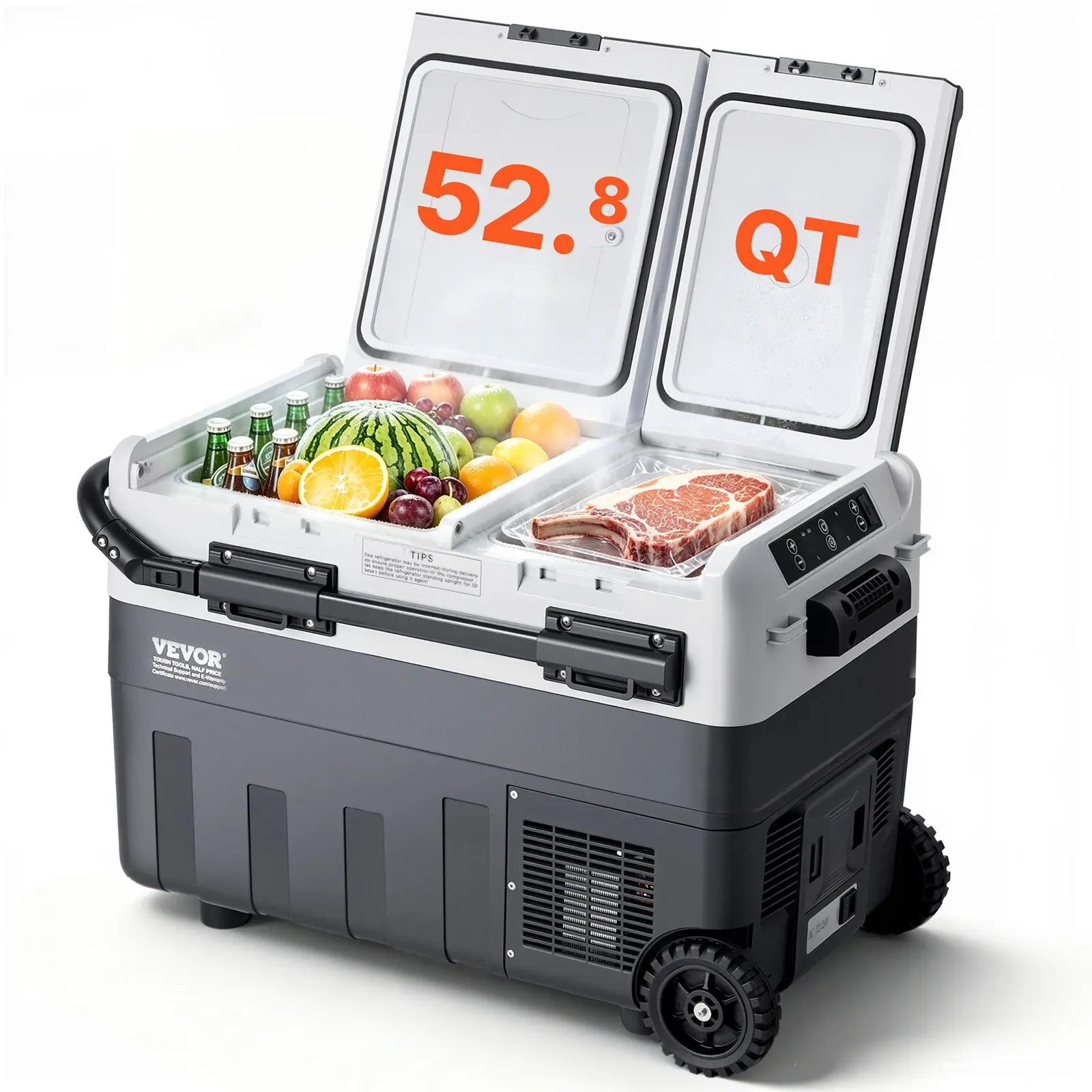 VEVOR Portable Car Refrigerator, 12 Volt Car Refrigerator Fridge, 50 L/ 52.8 QT Dual Zone Portable Freezer, -4-68 Adjustable Temperature, Compressor Cooler for Home, Outdoor, Camping, RV, Car