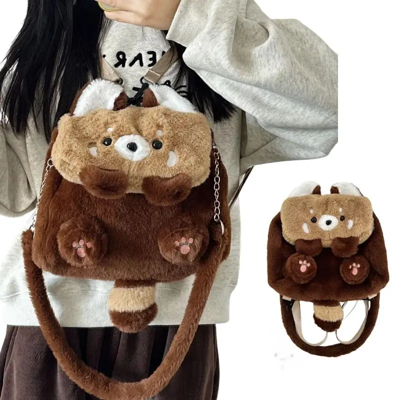 Cute Raccoon Fashionable Plush Backpack Detachable Shoulder Strap Bag Soft Cute Bag Anime Plushie Backpack Bags for Woman