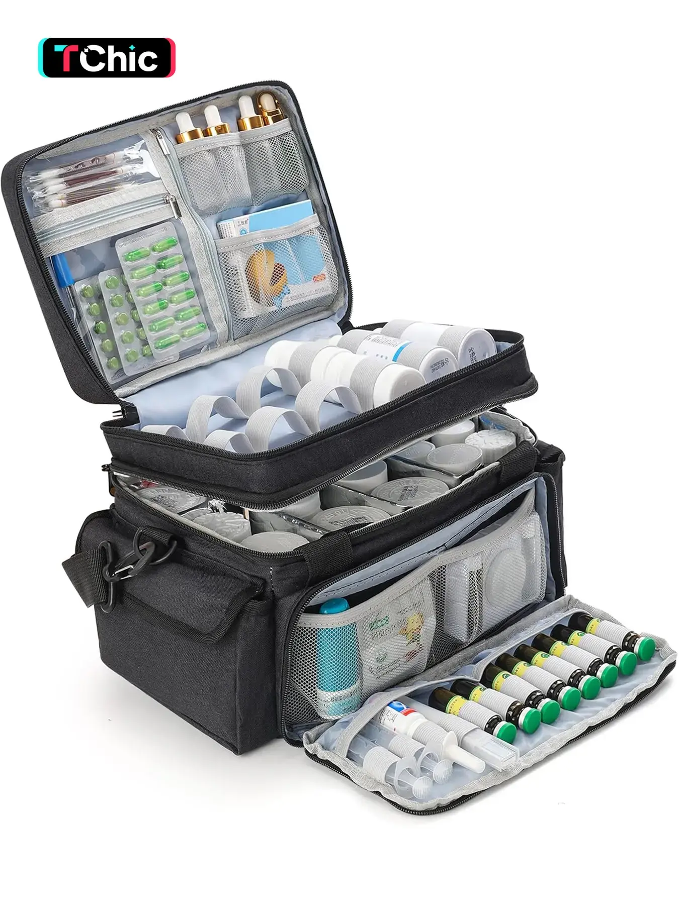 Portable Empty Medicine Storage Bag, Double Layer Medicine Travel Bag with Adjustable Divider, Emergency Medicine Bag for Home & Travel, Emergency Kit, Travel Safety Kit, Emergency Supplies