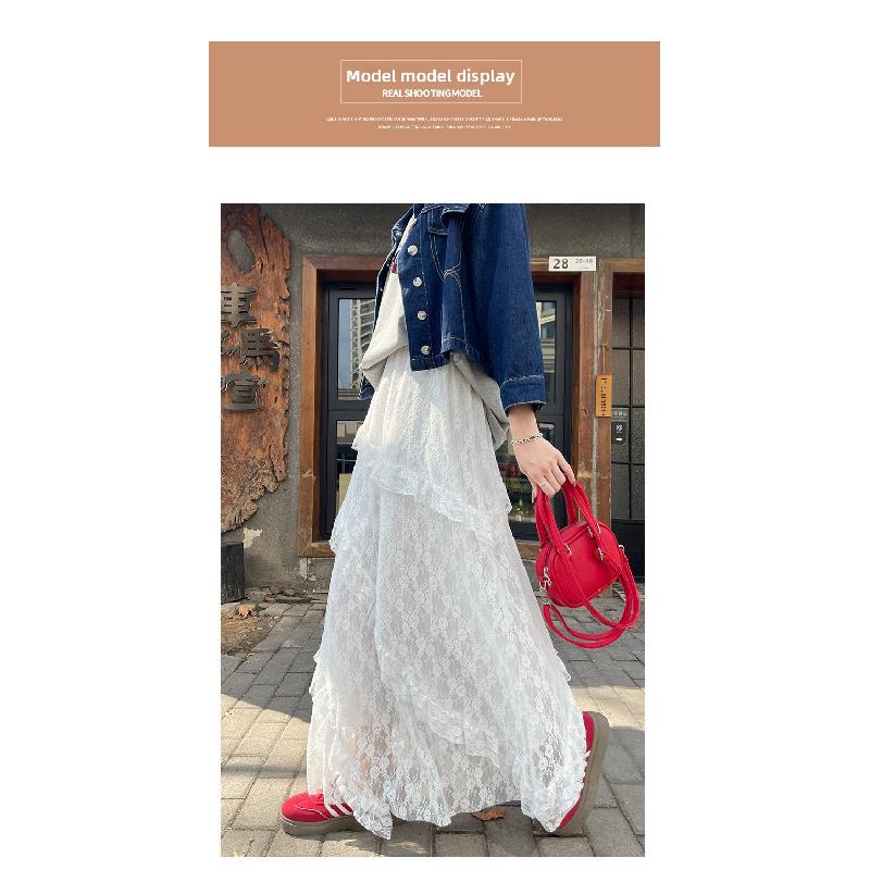 2025 Lace Skirt Women's Summer White A- line Dress Cake Dress Maxi Skirts