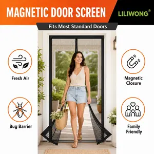 Black Magnetic Screen Door, Hands-Free Self-Closing Mesh Door Curtain, Bug Barrier Bug-Resistant Breathable Door Screen, Pet Friendly Family Friendly for Patio, Kitchen, Balcony and Home Doorways
