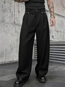 Men's Wide Leg Pleated Suit Pants, High-End Drape Custom Long Trousers, Streetwear Fashion, Business Casual, All Seasons