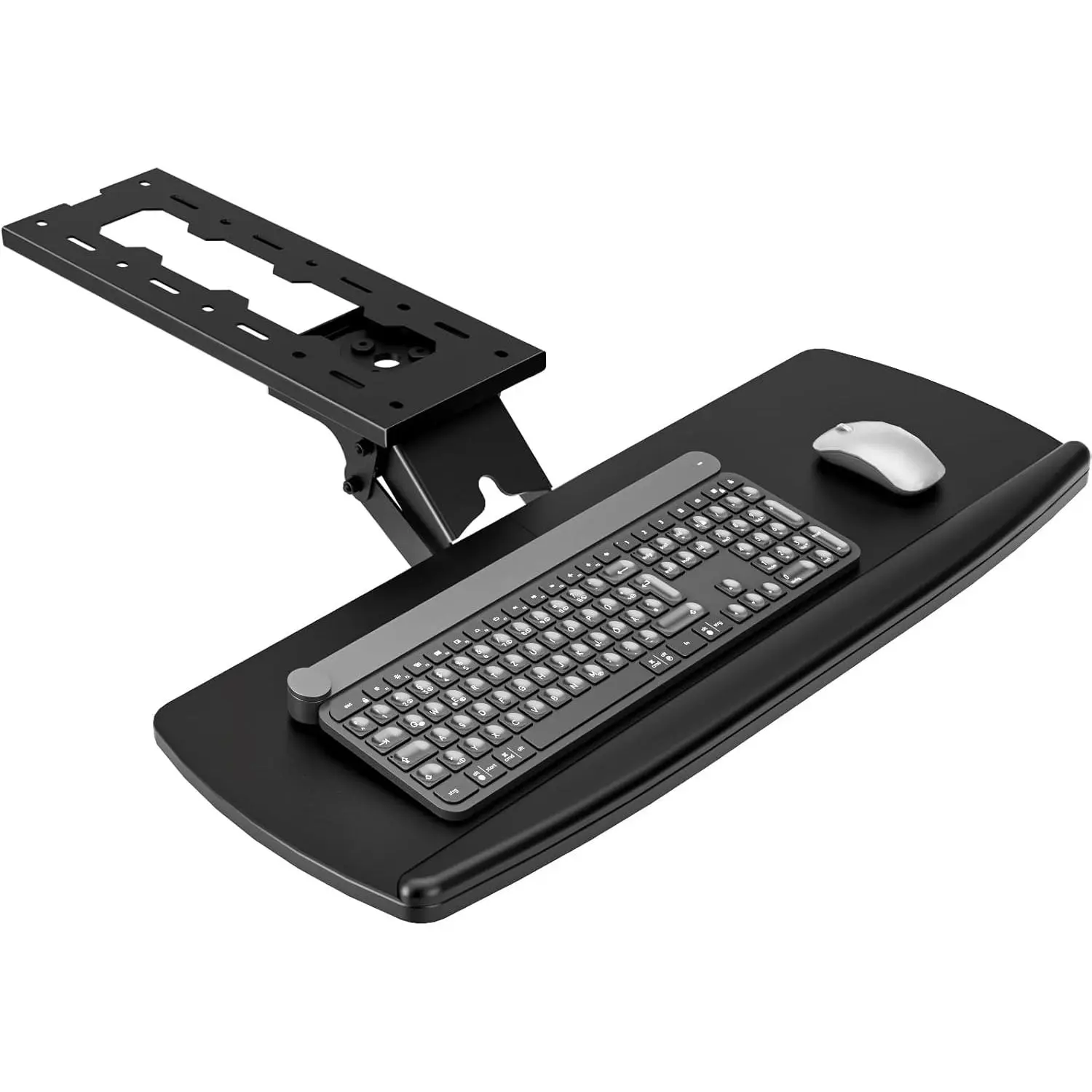 Keyboard Tray Under Desk with Storage Drawer, Height Adjustable Slide Out 360° Swivel Tilt, Ergonomic Under Desk Mount Keyboard & Mouse Holder for Gaming Home Office, Black
