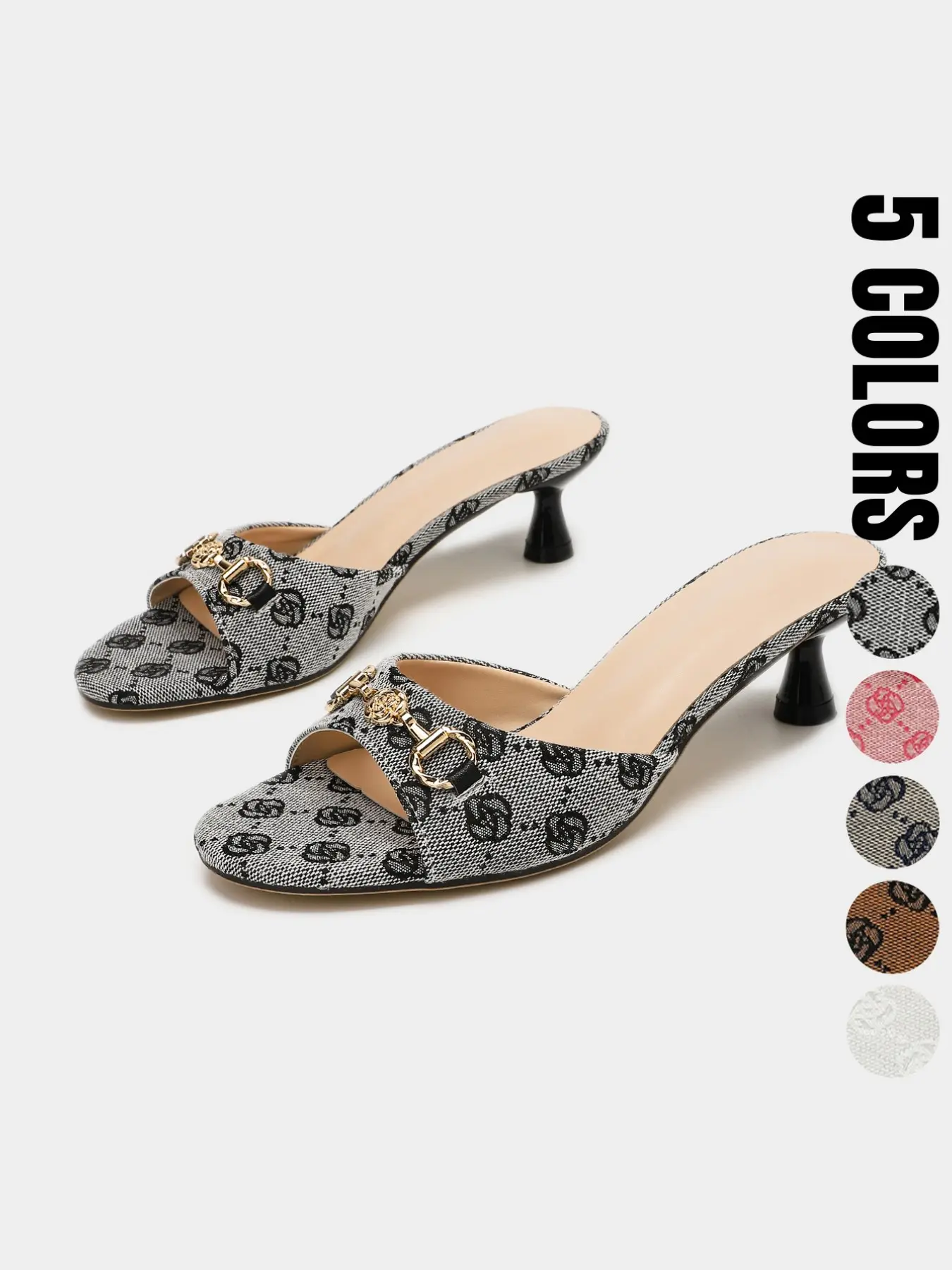 Vintage Floral Sandals with Metal Buckle, Square Toe, Strap Mules, Mini Wine Glass Heel, Spring Summer Casual Shoes for Women