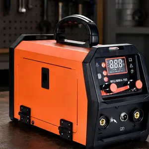 ARCH 160A MIG Welder 4-in-1 Portable Inverter Welding Machine Dual Voltage 110/220V Gasless Flux Core MIG ARC Lift TIG Stick Welder with Digital Display Synergic Control for Home Workshop DIY Metal Repair Black Orange Iron Plastic