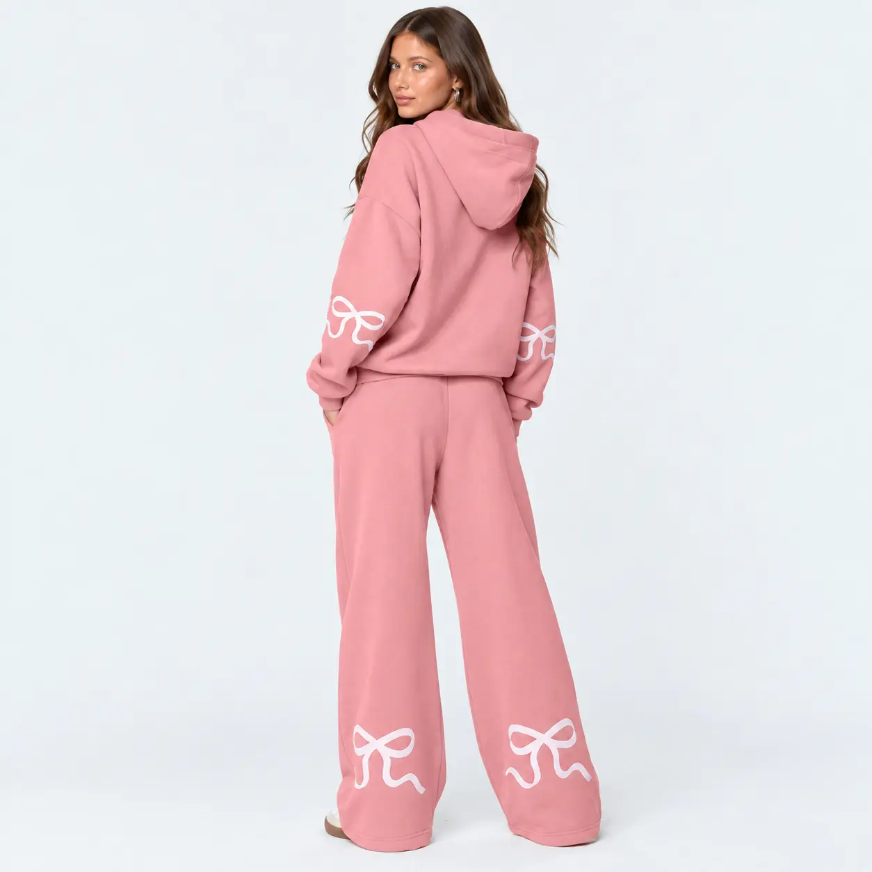 Women's 2 Piece Hoodie Lounge Set, Oversized Pullover Sweatshirt & Wide Leg Sweatpants, Bow Detail Matching Tracksuit, Cozy Casual Outfit for Fall Winter, Travel, Airport, Daily Wear, Streetwear, Relaxed Fit Sweatsuit Set for Women, Everyday Outfit