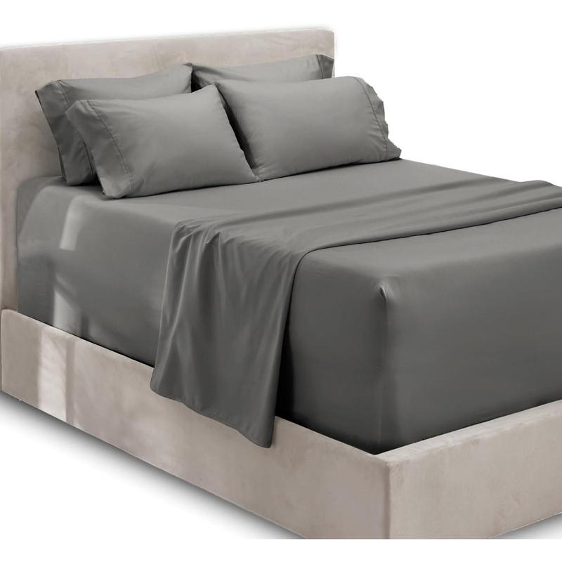 Deep Queen Sheets Sets - Fits Mattress 18-24 Inches Deep - Deep Sheets - 6 Piece Queen Size - Grey