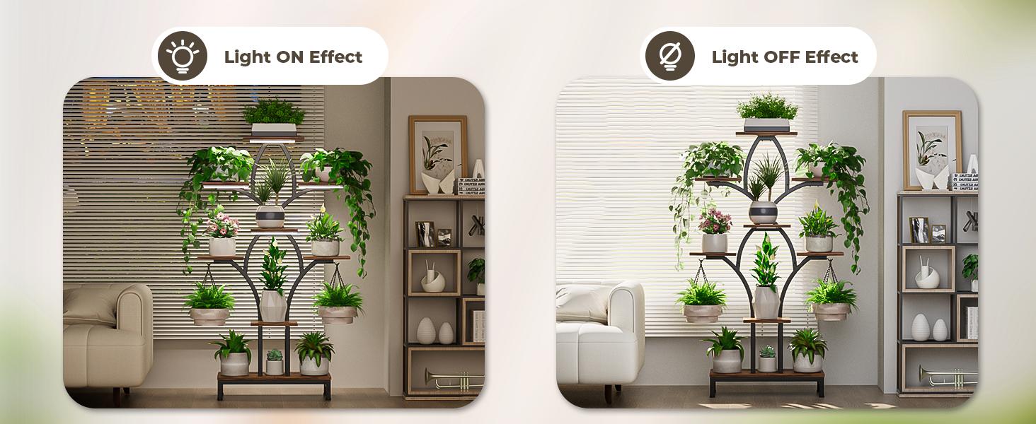 Plant Stand Indoor with 4 Grow Lights - 63" Tall Plant Shelf- 8 Tiered Corner Plant Flower Stands Display Shelves for Home, Patio (Brown)