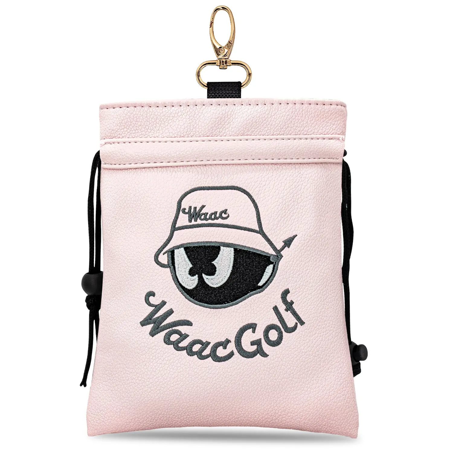 Unique Golf Cartoon Embroidery Waterproof PU Drawstring Pouch, Fashion Clip Design Golf Storage Bag Golf Accessories, Perfect Gift for Golf Lovers
