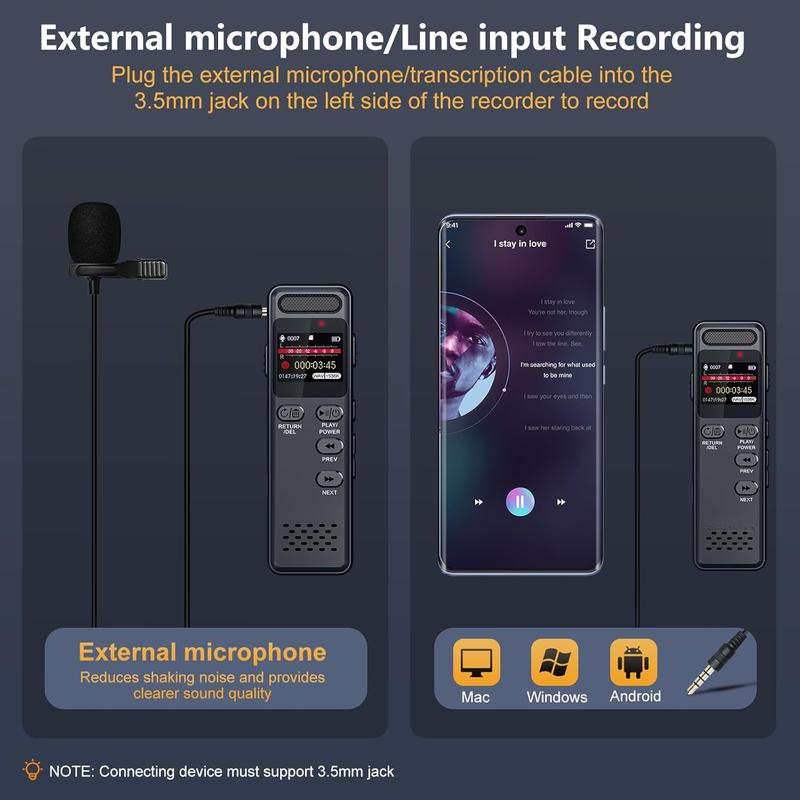 160GB Digital Voice Recorder with Playback, 1100mAh Mini Audio Recording Device for Lecture Interviews, 1536Kbps Voice Activated Recorder with Noise Reduction, Password, External Microphone