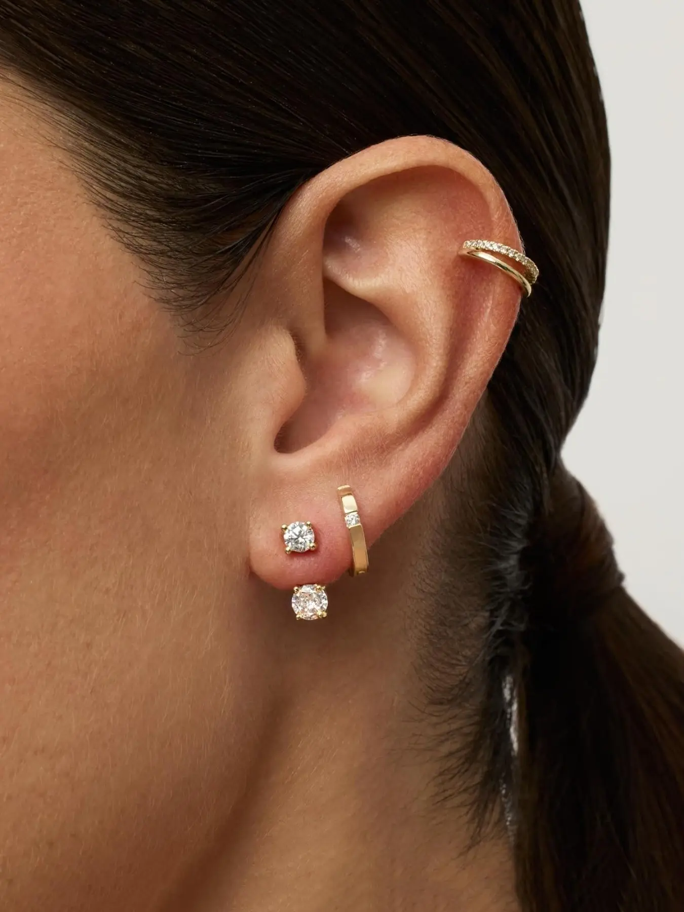 Golden Cubic Zirconia Earrings Jacket for Women - Dainty CZ Front and Back Double Studs - Statement Ear Jacket Earrings for Women