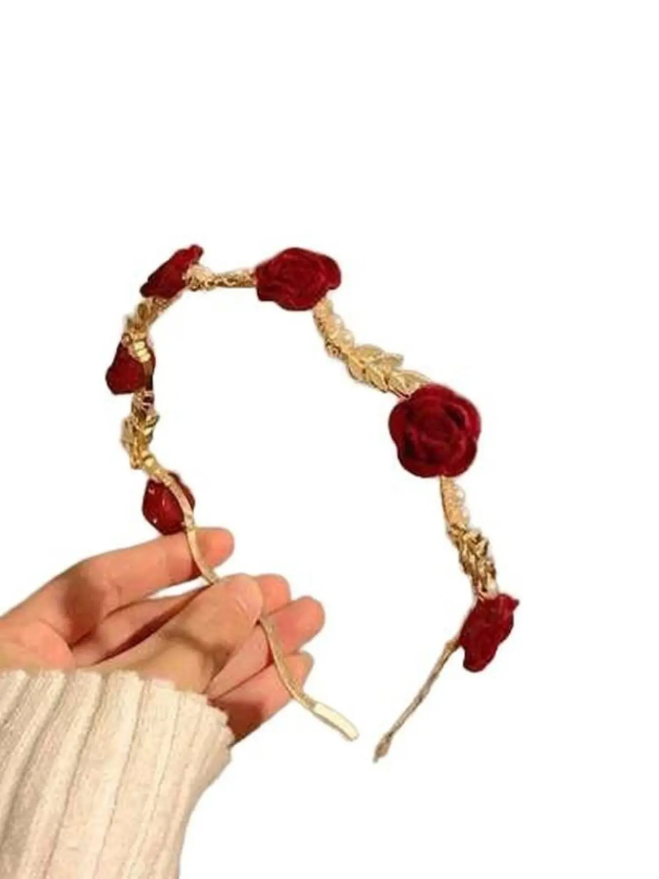 Vintage Rose and Imitation Pearl Headband, High-Quality Alloy Material, Unique Crown Design Hair Accessory, Elegant Decorative Headpiece