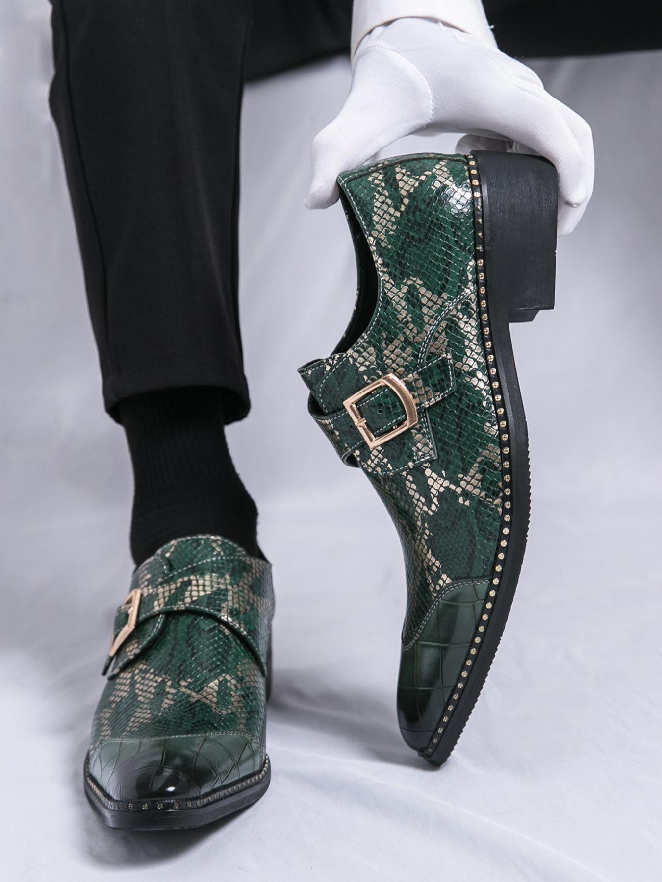 Men's Fashionable Snake Skin Print Design Dress Shoes, Business Casual Shoes, Casual Comfortable Pointed Toe Slip on Shoes for Daily Wear, Lightweight Breathable Shoes for Men, Boy