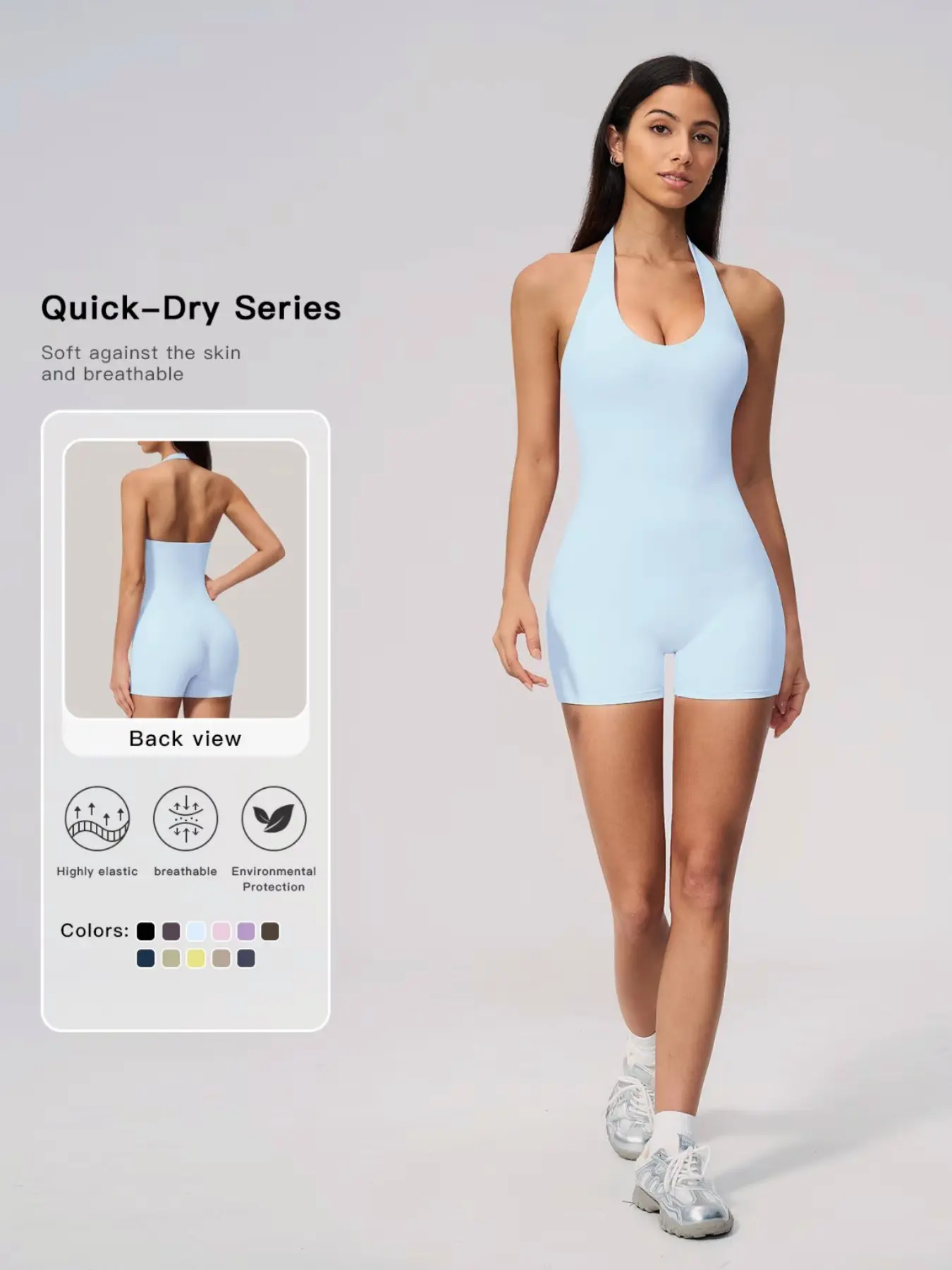 Women's V-Neck Backless Halter One-Piece Gym Wear, Slim Fit Romper, Butt Lifting Fitness, Yoga Bodysuit, High Stretch Seamless Breathable Comfortable Quick Drying sports Jumpsuit