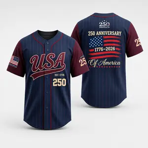 Men’s USA 250th Anniversary Baseball Jersey Patriotic Button Down Shirt 1776 2026 America Flag Graphic Short Sleeve Jersey Vintage Navy Pinstripe Baseball Shirt 4th of July Independence Day Freedom Party Top