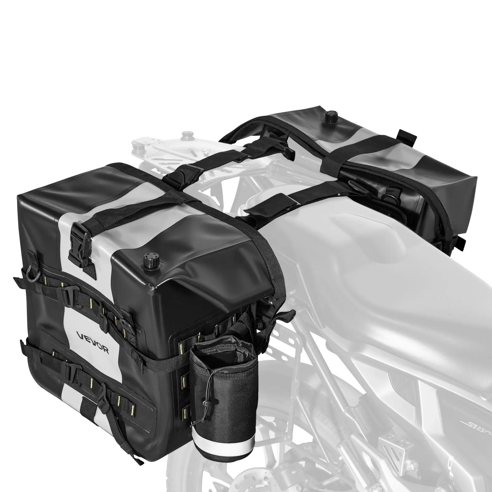 Motorcycle Saddlebag, 56 L (28 Lx 2) Large Capacity Side Saddle Bag Compatible with Most Motorcycles, Waterproof Fabric Outdoor Sports Motorbike Luggage Storage with Detachable Inner Bag, Black