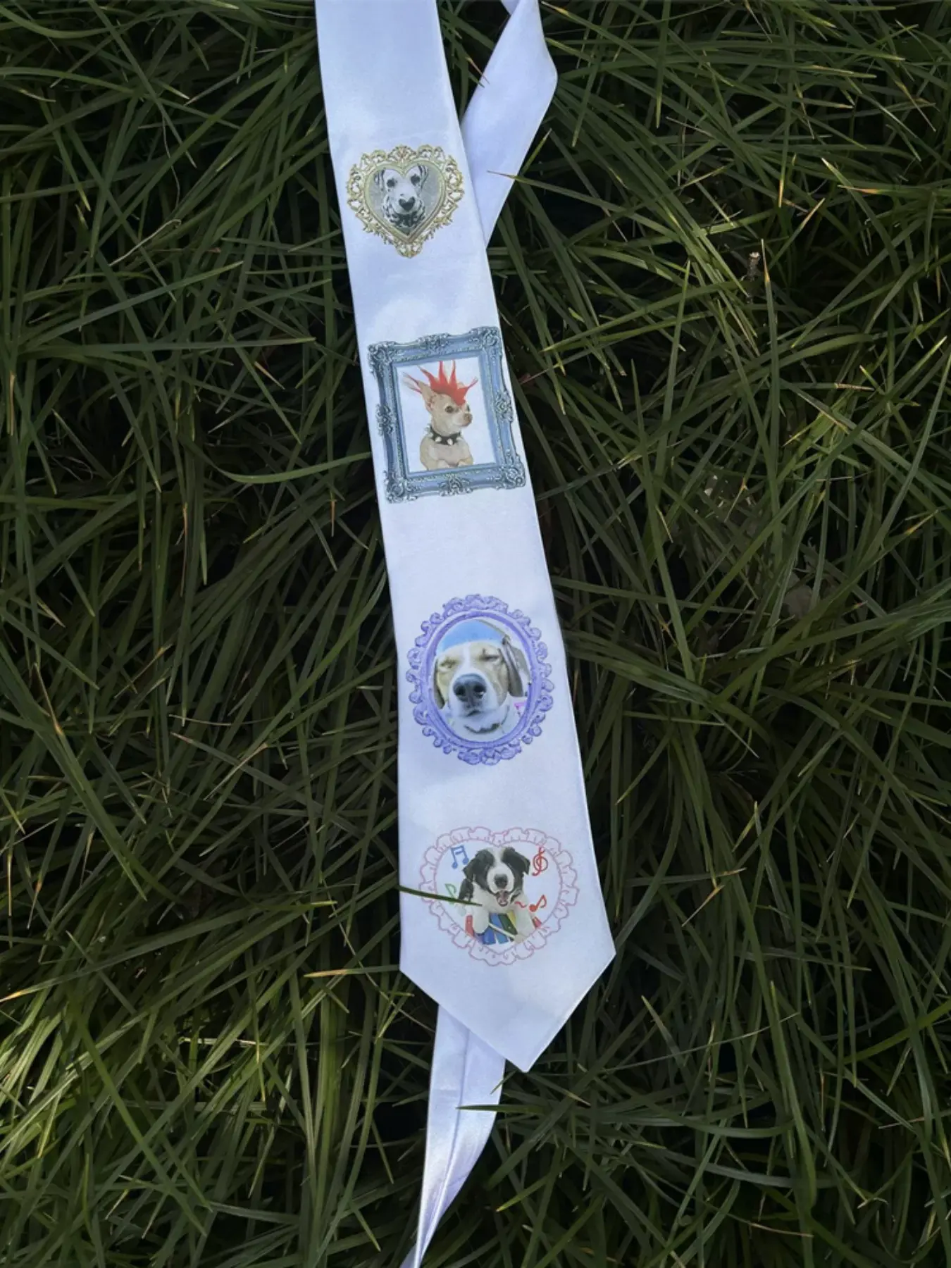 Vintage Dog Print Tie, Y2K Millennial Subculture Accessory, Cute Shirt Pairing Neckwear, Unique Party Style, All Seasons Wear