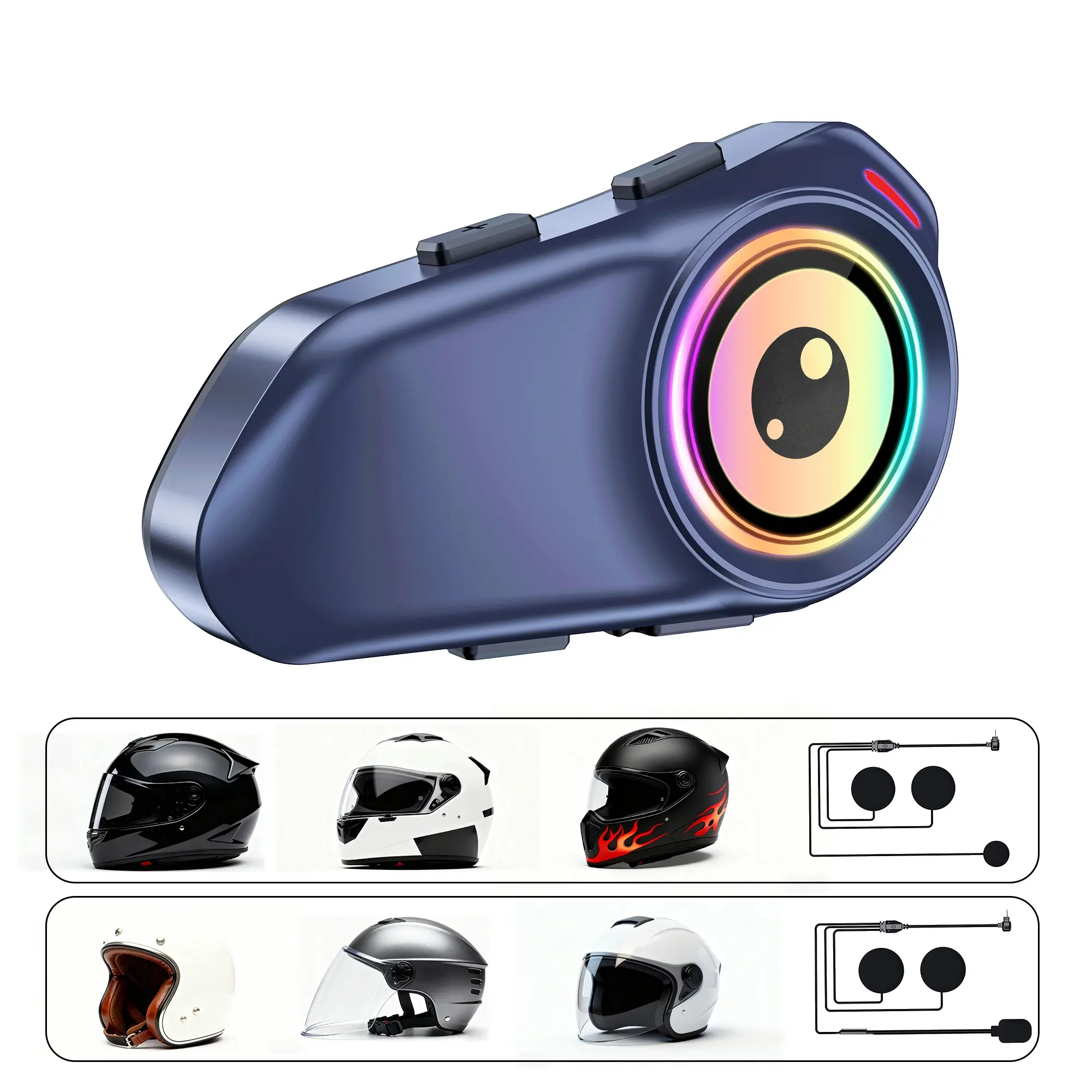 Motorcycle Bluetooth-compatible Earphones, RGB Helmet Intercom, Dual Talk, Music Sharing, 30hr Battery, Ipx6 Waterproof, Fits Full & Half Helmets, Motorcycle Accessory