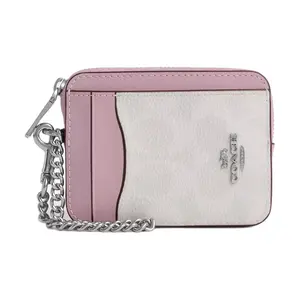 COACH Coach Logo-Print Coated Canvas Mini Card Holder for Women in White and Pink