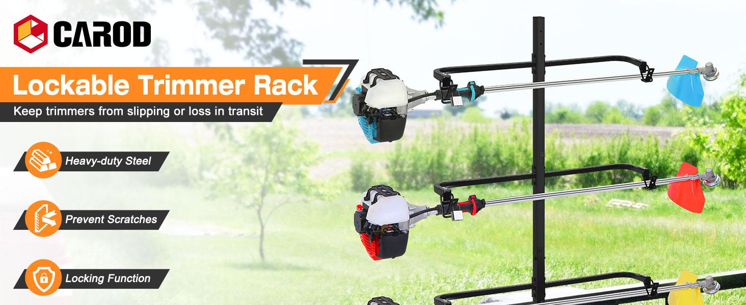 3 Place Weed Eater Rack, On Landscape Truck Trailer Trimmer Rack Holder, Open and Trailers Tool with Locks, Wall Mounted Lawn Equipment Accessories, Carbon Black