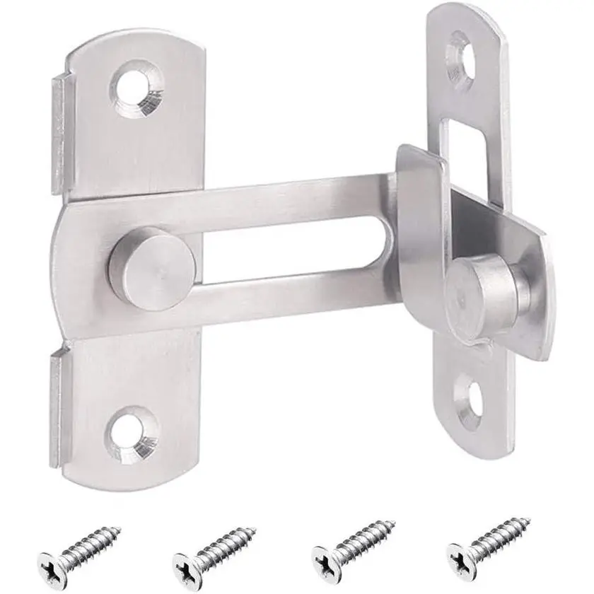 Stainless Steel 90 Degree Flip Door Sliding Latch - Safety Barn Door Lock, Right Angle Curved, Prevents Corrosion, Silver