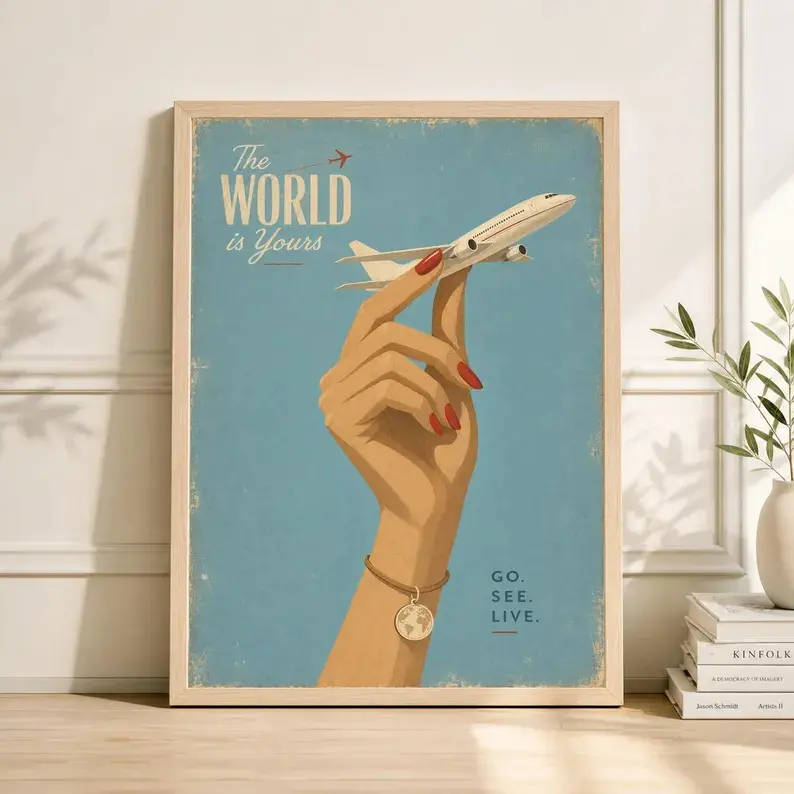 Vintage Airplane Poster - Minimalist Artistic Room Decor Painting, Mid-Century Aircraft Print, Pilot Gift Retro Travel Wall Art