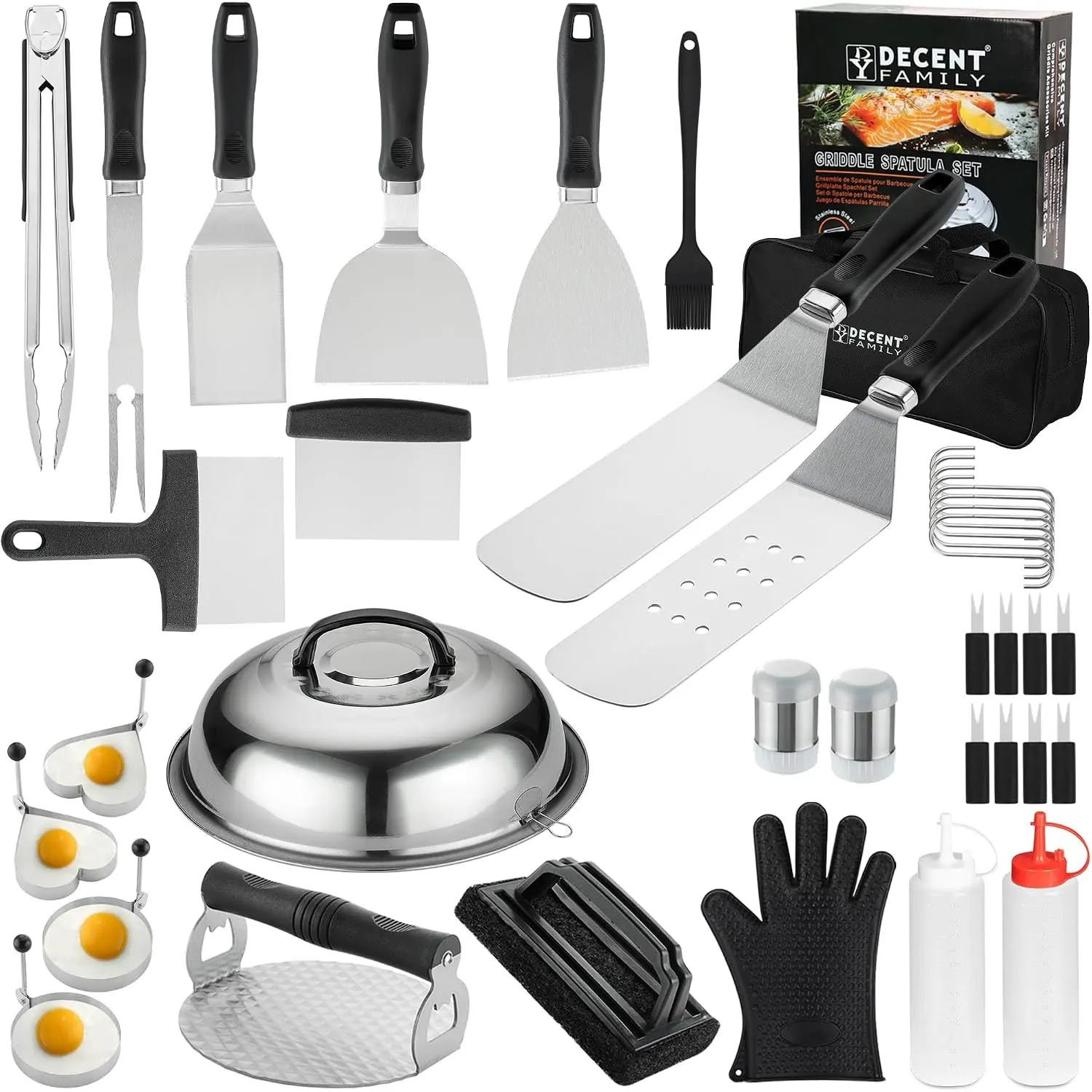 39PCS Griddle Accessories Kit, Flat Top Grill Accessories Set for Outdoor Barbecue. Griddle Tools Set with Basting Cover, Spatula, Scraper, Burger Press, Tongs and Cleaning KitGift.