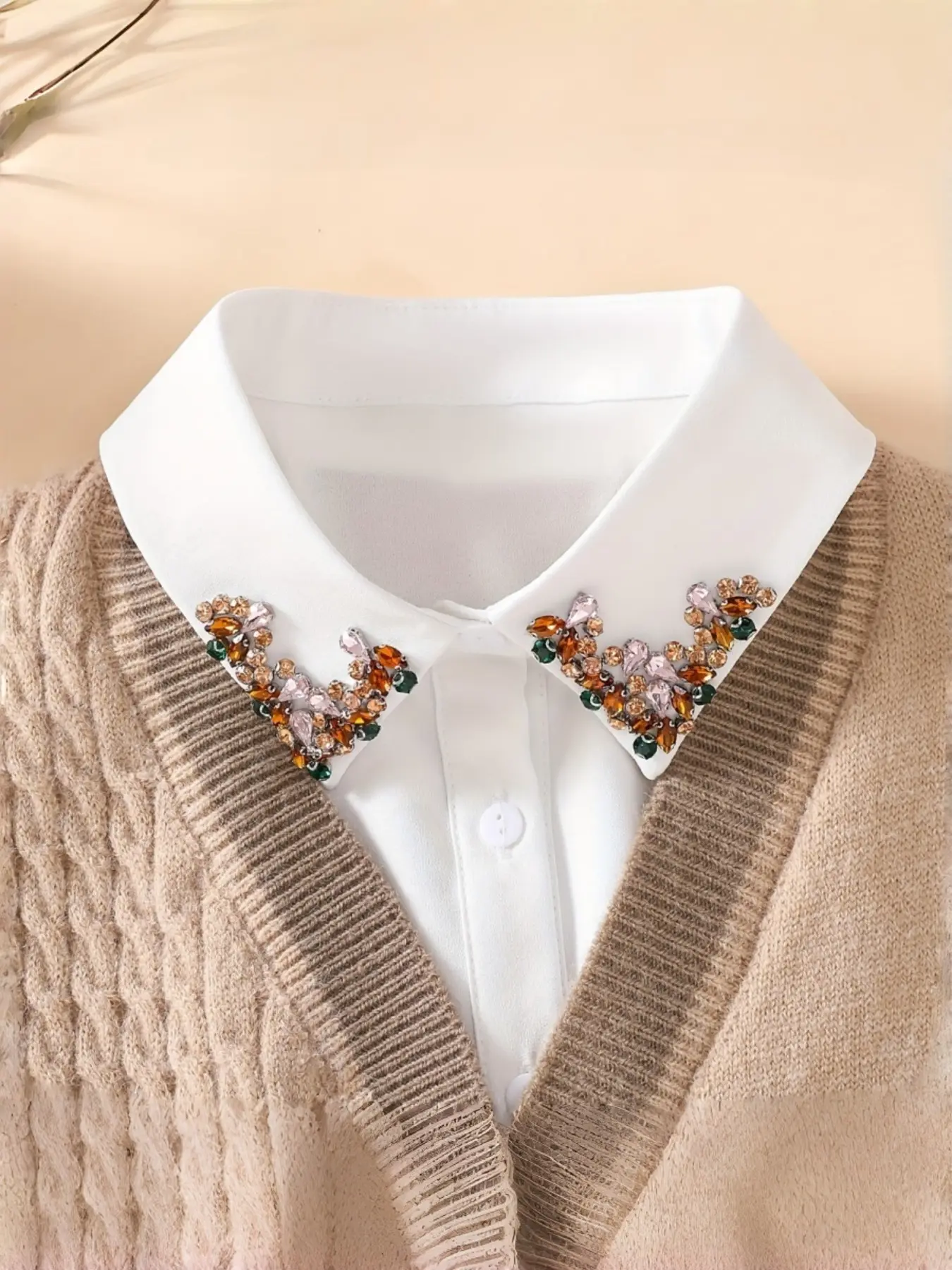 Detachable Fake Collar, Multi-Color Rhinestone V Neck Decor, Women's Removable False Collar, Fashionable Layering Accessory