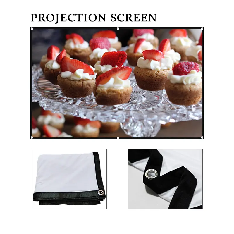 Projector Thickened High Density Screen Wall Mounted Non Perforated Foldable Screen Simple Soft Screen Folding Portable Outdoor Cinema HD Projector Screen 60 inches//150 inches 16:9