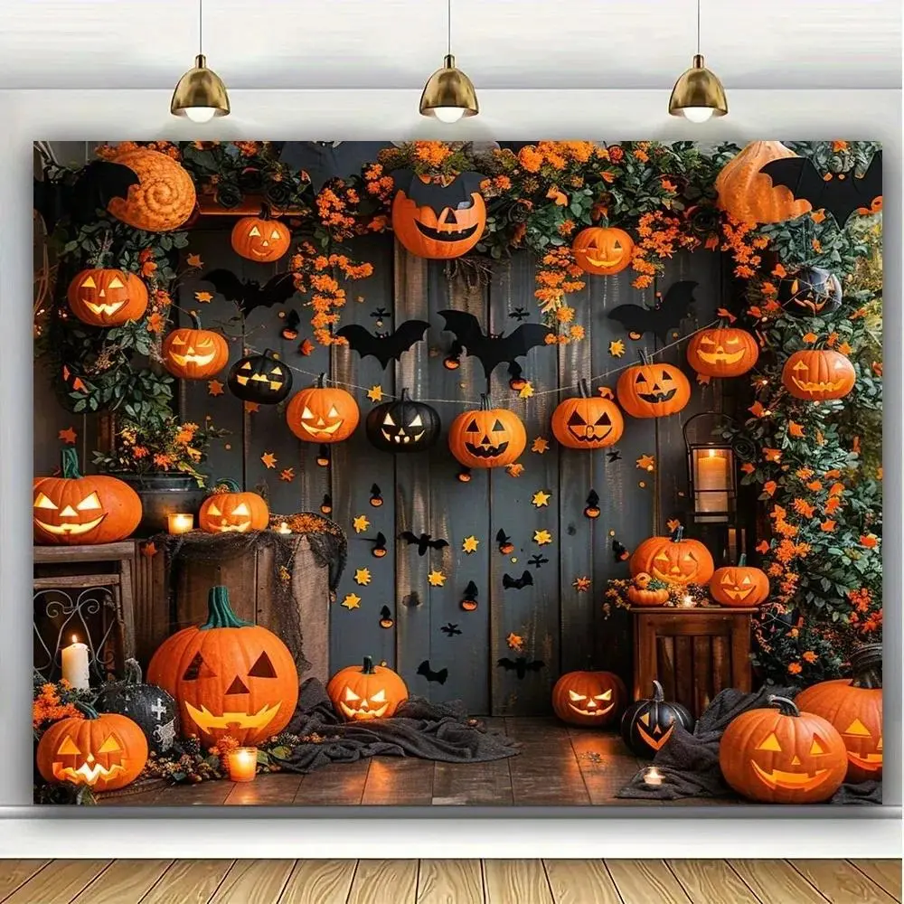 Lightweight Hanging Autumn Wood Photo Backdrop Kit, Brown Wooden Wall Background Props for Pumpkin Halloween Farm Party Decorations Banner