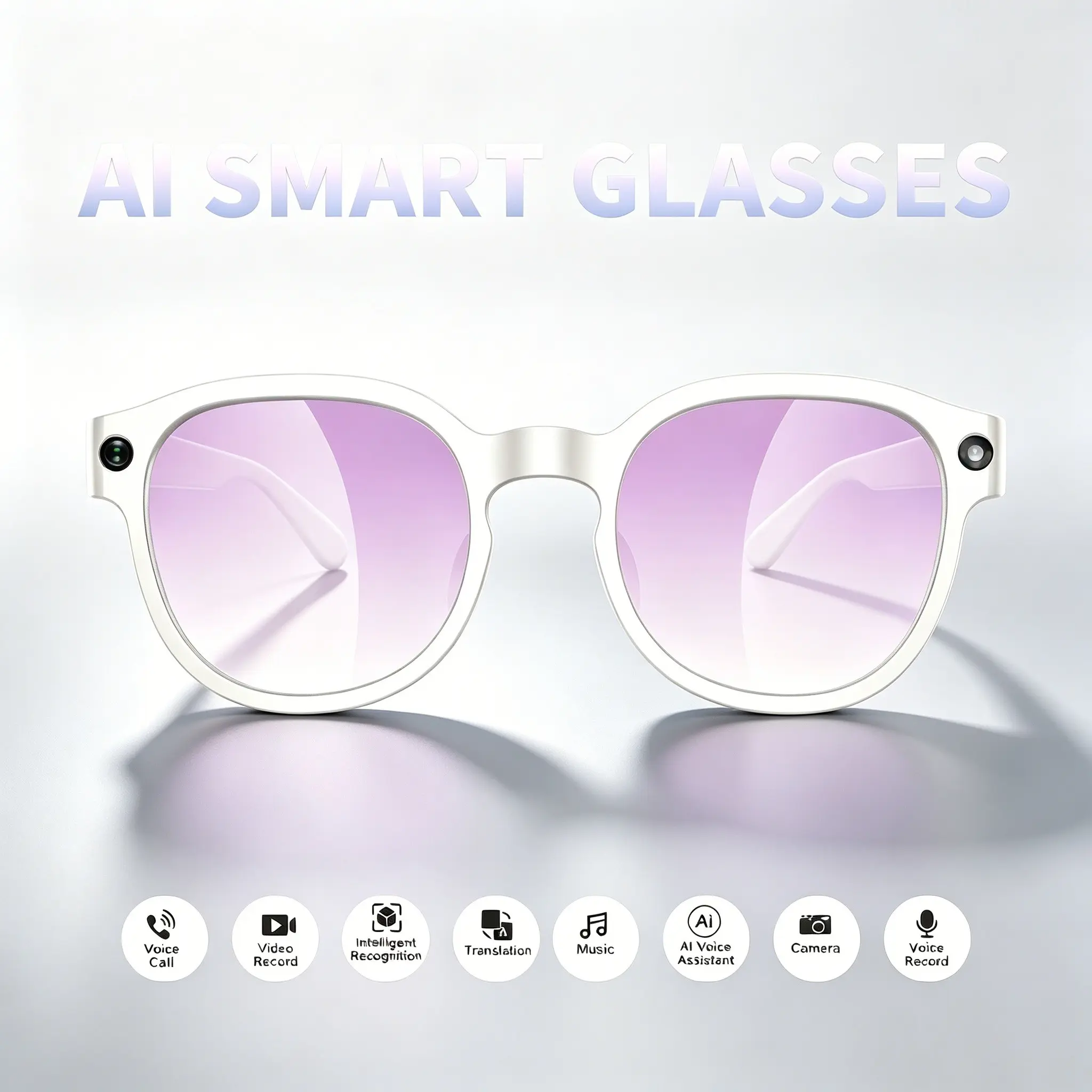 Ai Smart Glasses with Camera Video Recording, Multilingual Translation, Bluetooth-compatible Calling, Music Playback, Unisex Sunwear