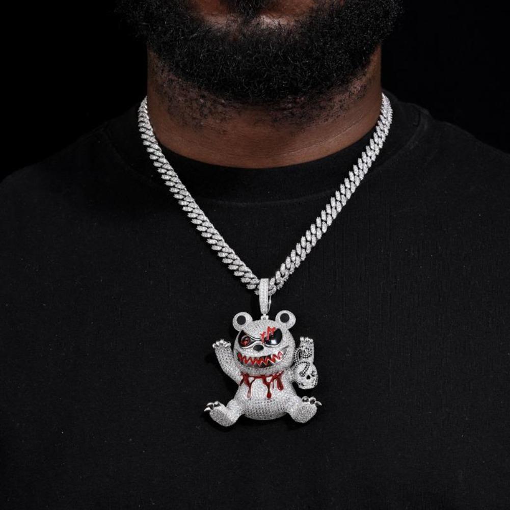 Original Custom "Violent Bear" Pendant — Fully Iced-Out Moissanite — Men's Hip-Hop Jewelry — Cuban Chain Necklace Pendant