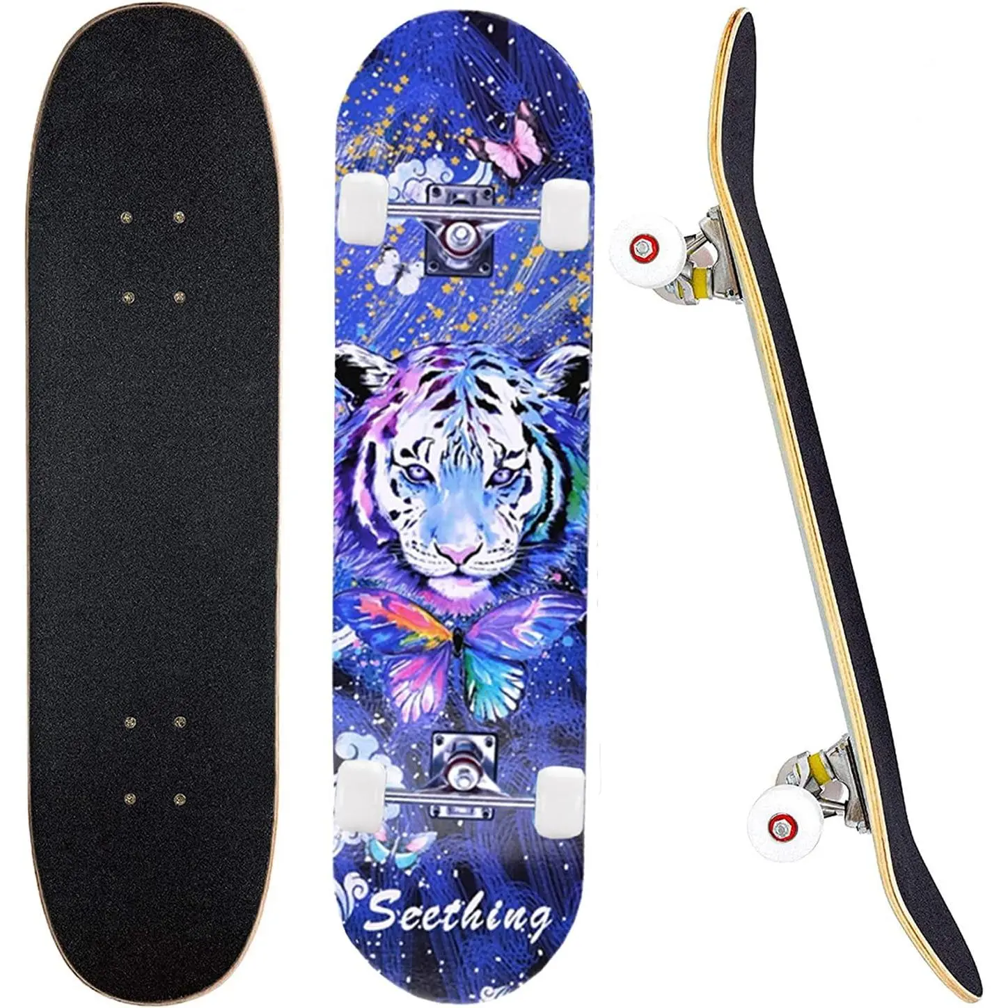 Complete Skateboard 31 Inch x 8 Inch Canadian Maple Deck Standard Cruiser Skateboard Lightweight Stable For Beginners Kids Boys Girls Teenagers Street Outdoor Sports Training Pro Skate Equipment