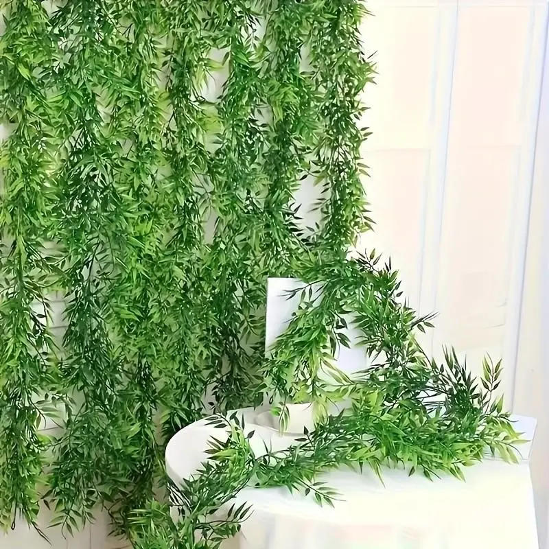 10 Sets of Realistic Artificial Bamboo Leaf Vines for Home and Commercial Decoration, Natural-Looking Hanging Plants for Elegant Indoor and Outdoor Decor