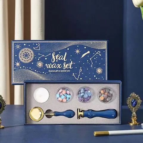 Wax Seal Stamp Kit with Gift Box, 1 Set Including Wax Seal Bead, Wax Spoon, Stamp and Candle, Wax Seal Stamp for Gift Wrapping, Wedding Invitation, Cards Envelope, Letter Label Decorated, Crafts