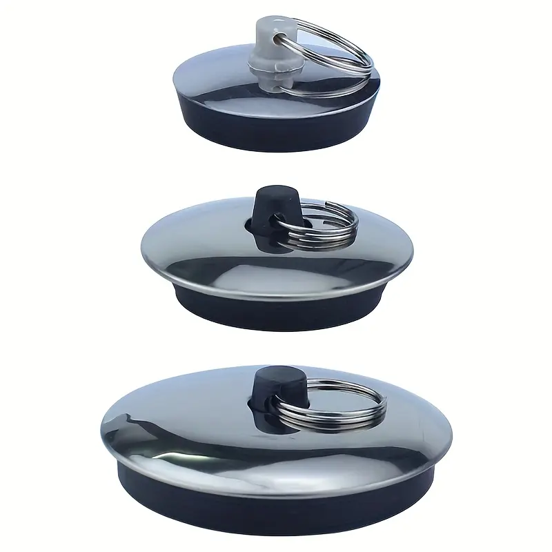 3-Piece Stainless Steel Sink Drain Plug with Rubber Seal - Multi-Purpose Laundry and Mop Sink Plug, Leak-Proof Cover for Bathroom or Kitchen Drain, Bathroom Sink Drain Plug, Bathroom Sink Stopper, Bathroom Necessities