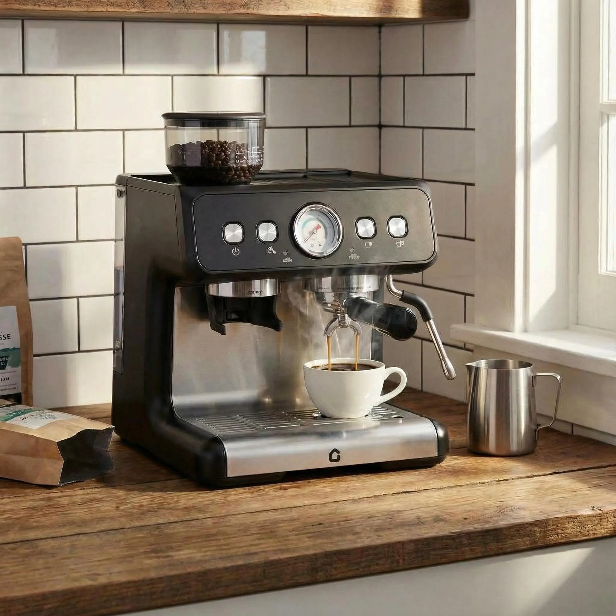 Garvee IDEAHOUSE Professional 20 Bar Espresso Machine with Grinder, 2.8L Removable Water Tank, Milk Frother for Latte and Cappuccino, PID Control, 30 Grind Settings, Suitable for Home and Office Use, Black