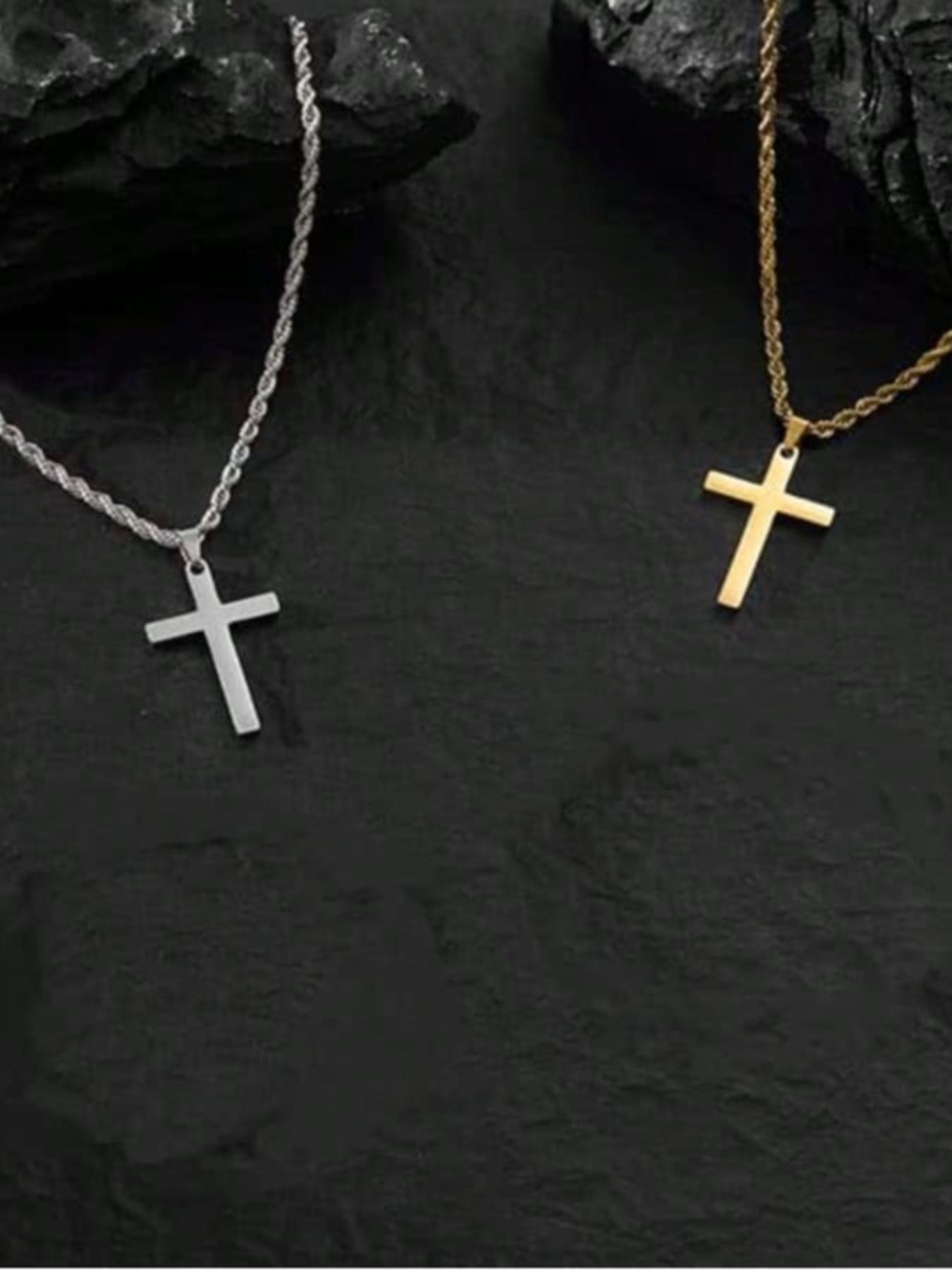 Men's Stainless Steel Cross Pendant Necklace, Simple Hip Hop Style, Cross Chain Design, Uncoated Surface, Durable Daily Jewelry, Fashion Accessory, Cross Necklaces