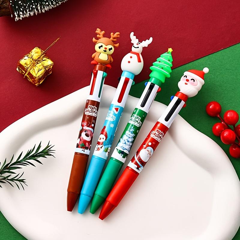 Christmas Ballpoint Pens Set, 4-Color Design with Santa Claus & Reindeer Patterns, Perfect Gift for Holiday Celebrations
