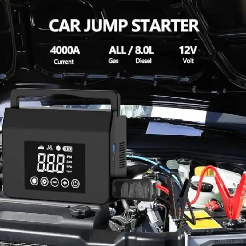 Portable Car Jump Starter with Air Compressor,4000A Car Battery Jump Starter (ALL Gas/7.0L Diesel) with 150PSI Tire Inflator, 12V Car Battery Jump Power,15000mAh Power Bank With LED LightPulseTrail5XXMax Tool14CC41PeakPulse Gear
