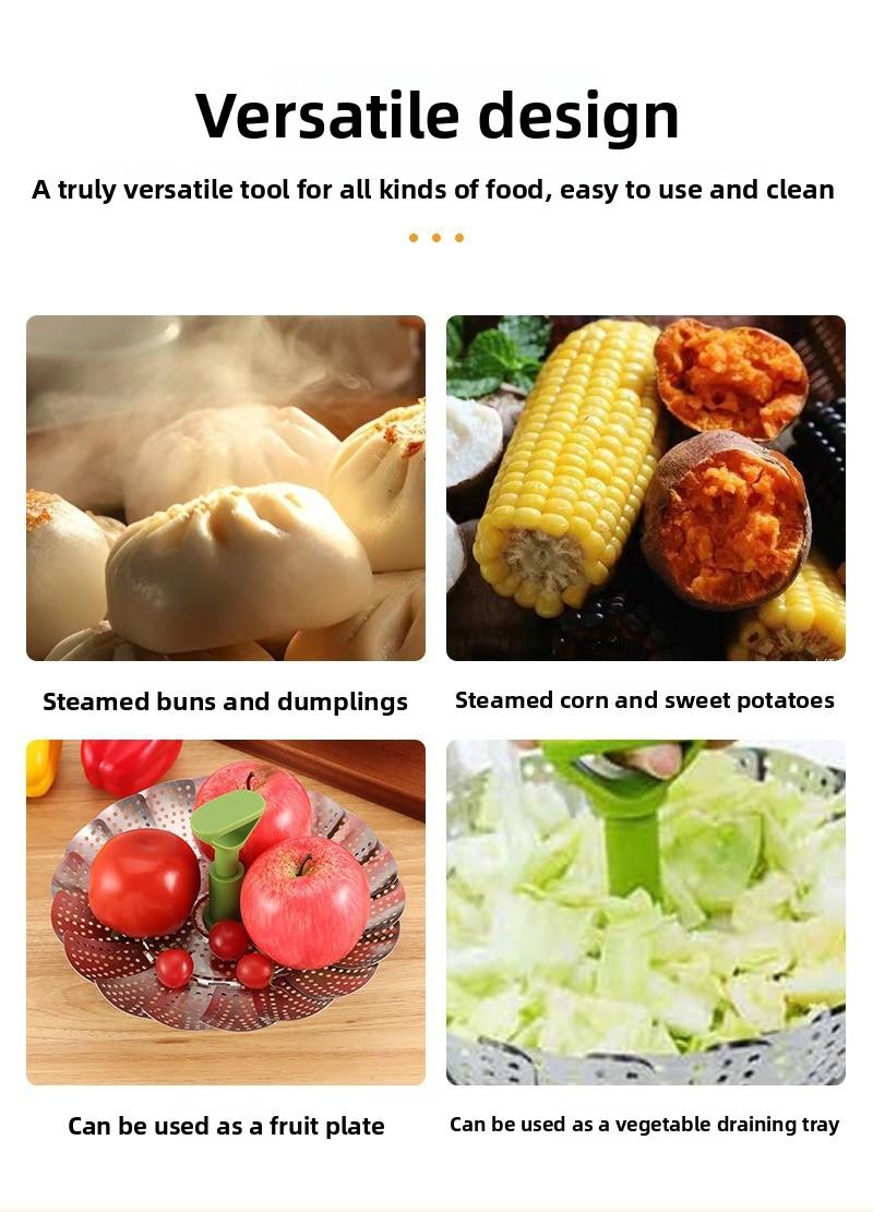 Stainless Steel Folding Steamer Lotus Telescopic Steamer Multifunctional Telescopic Fruit Plate Xiaolongbao Steaming Grid