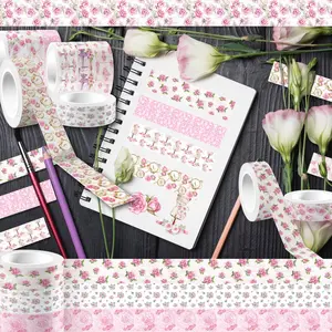 Vintage Rose Flower Floral Transparent Roll Adhesive Tape, DIY Scrapbooking Supplies, Paper Glue Stickers for Crafts