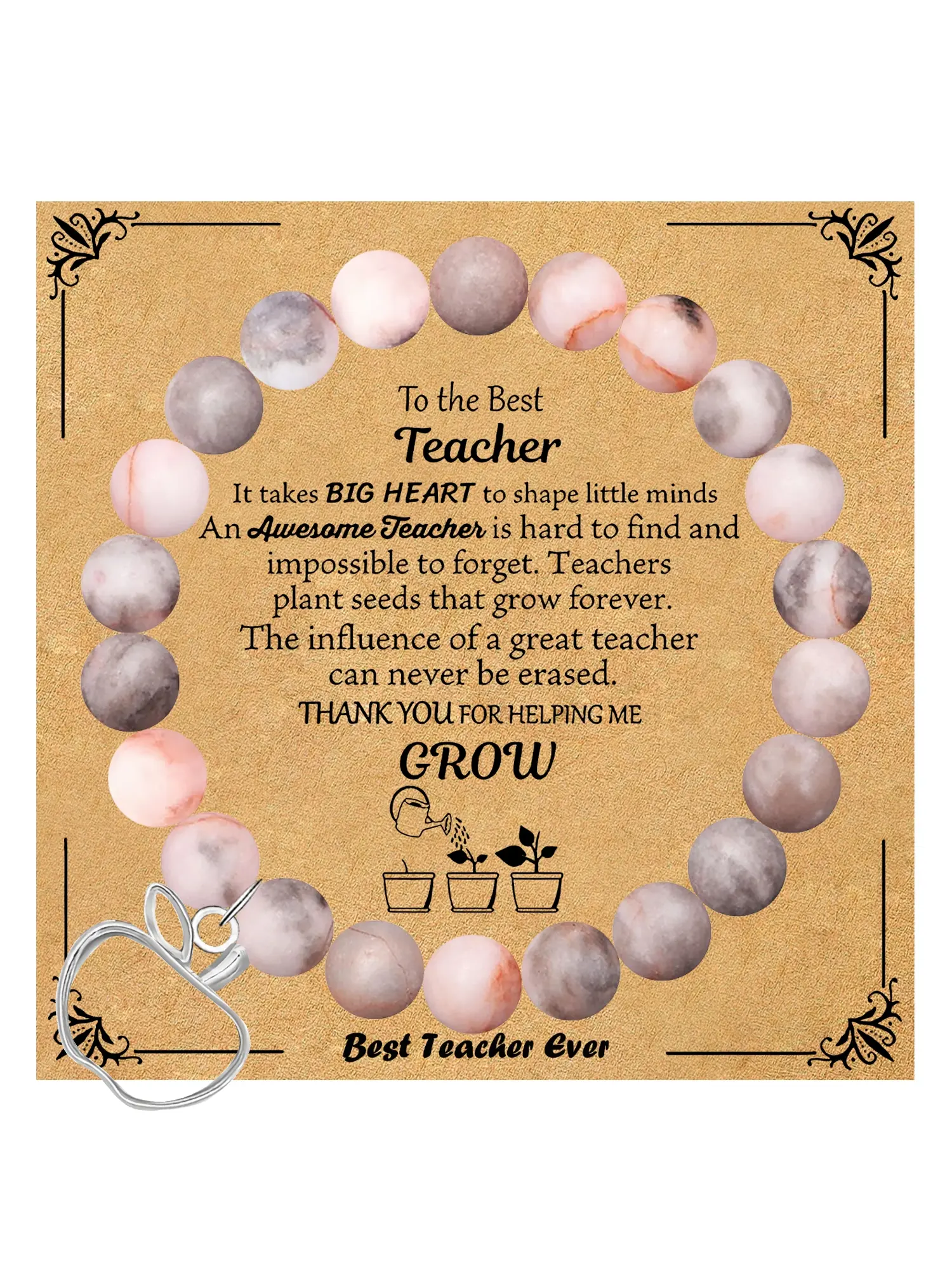 1Pc Graduation Season, Back to School, Teachers ' Day Stylish Beaded Bracelet Gifts for Teacher, Teacher Appreciation Gifts, Natural Stone Apple Bracelet Birthday, hanks and Respect Gift, Durable Elastic Design, Ideal for Any Occasion