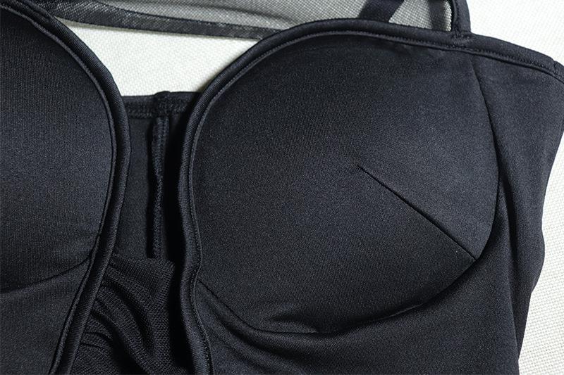 Sexy hollow dress with mesh splicing, mid-length slit bodycon skirt, solid color pullover dress, evening gown