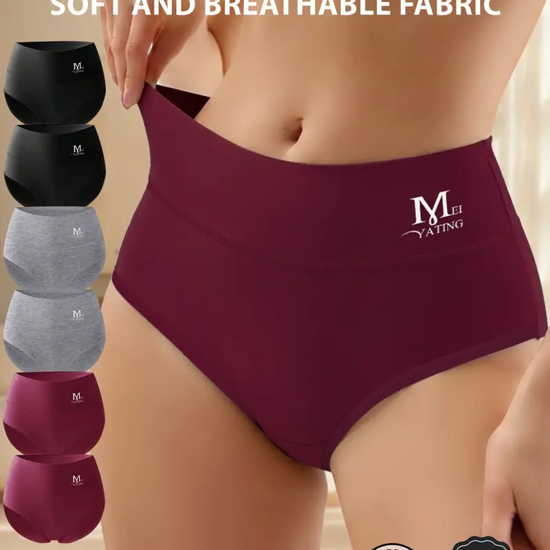 [Soft Cotton] MEIYATING 6pcs Women's High-Waisted Underwear Set, Breathable Fitted Triangle Pants, Comfortable Stretchy Design, Sizes S-Xxxxl, High Waisted Panties #GLOBAL PICKS