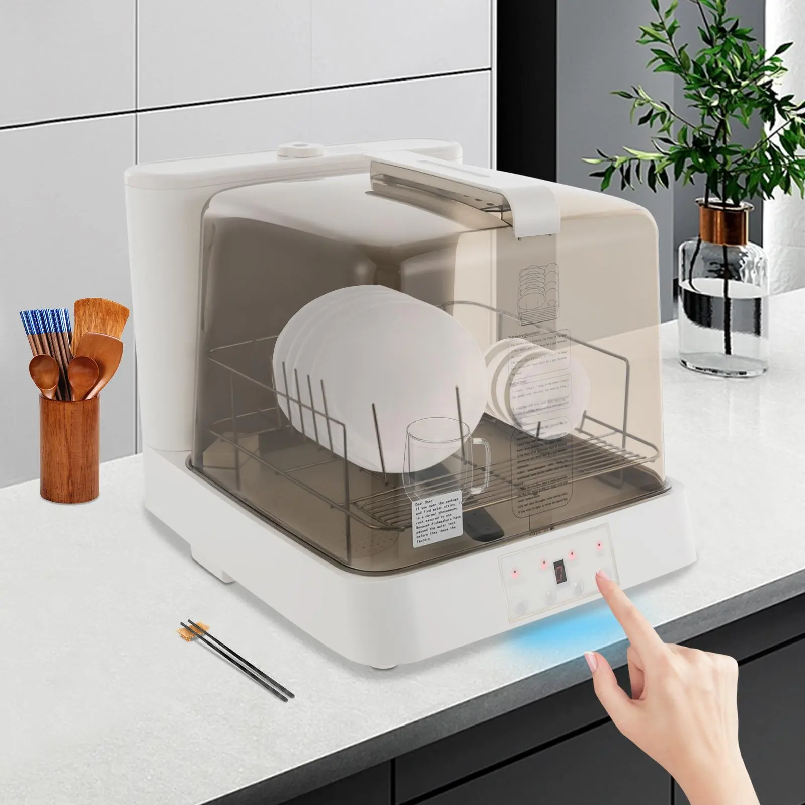 6L Automatic Dishwashing with Tank, 800W Portable Countertop Dishwasher with 360° Rotating Spray, Multiple Washing Programs Dish Washer Machine for Apartment Dorm and RVs Household Appliances Kitchen