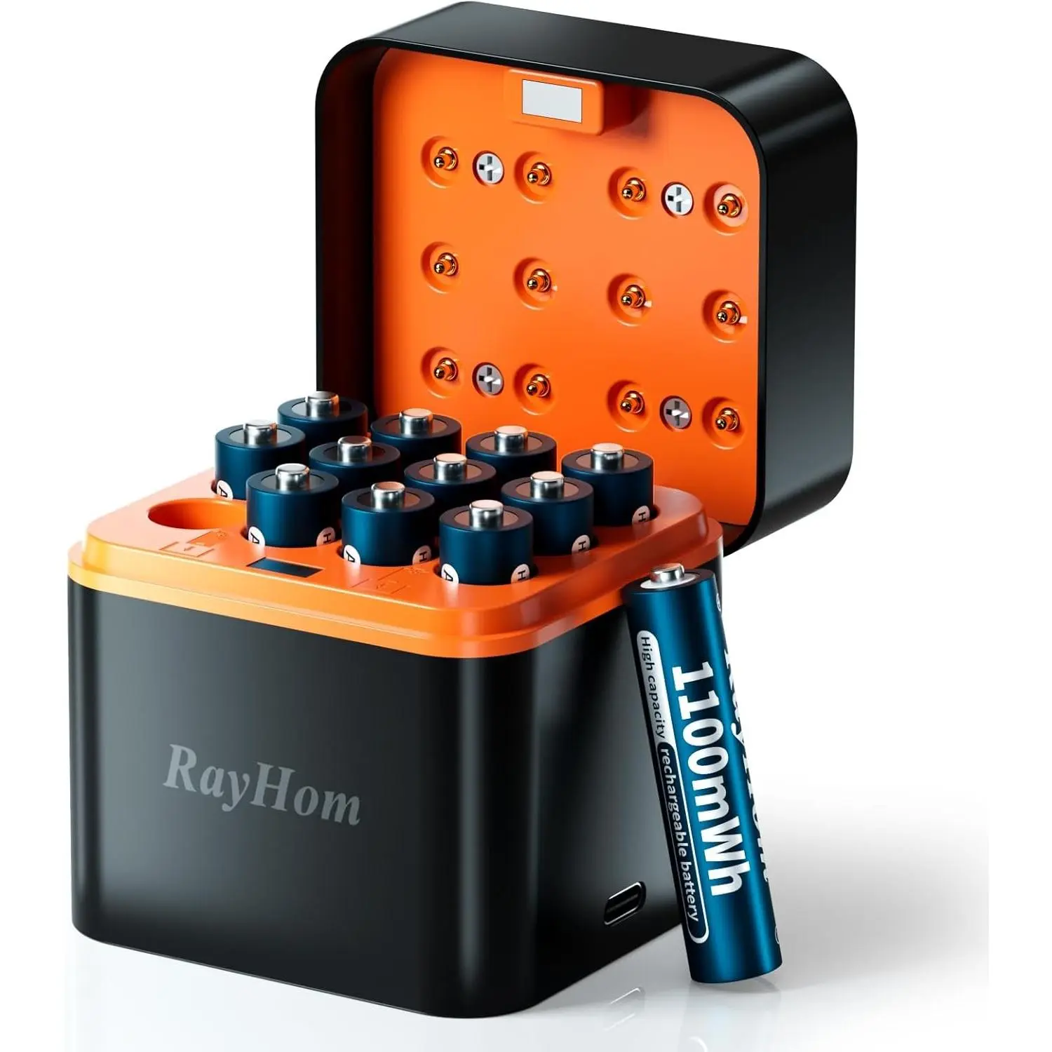 12-Pack 1.5V Constant Output 1100mWh High-Capacity Rechargeable Lithium Ion AAA Batteries with 12-Slot Smart Battery Charger, Multiple Charging Protections, Lithium Ion Battery