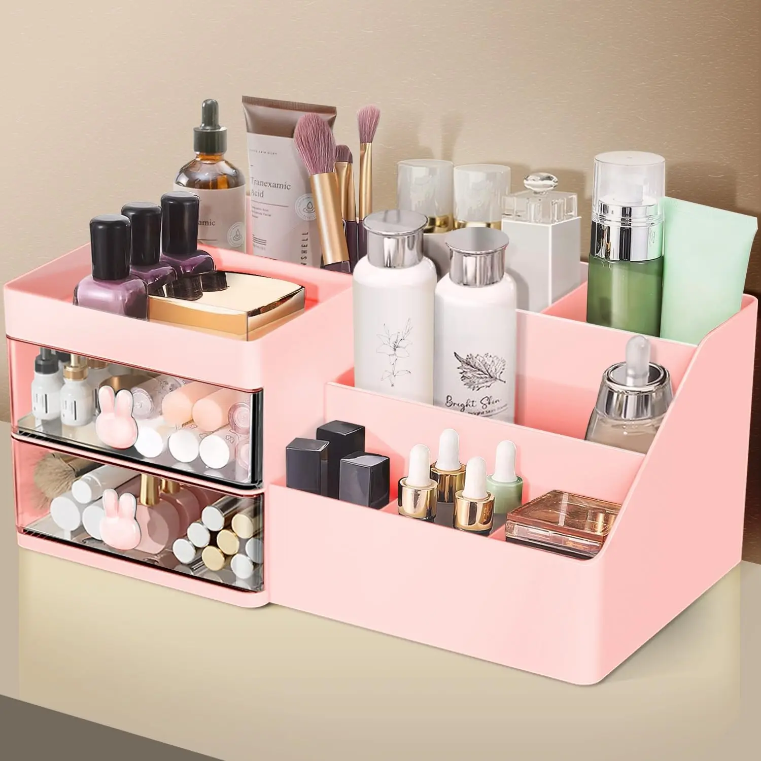 Makeup Organizer,  Desk Storage Box with Drawers Skincare Organizers for Dressing Table, Countertop, Bathroom Counter,  Holder for Brushes, , Lipstick, Perfume (-Clear)