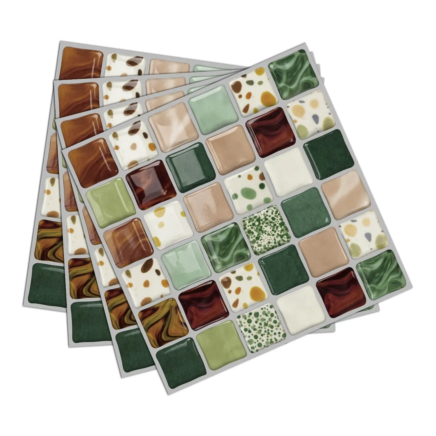 10/20 Pcs Vintage Self-Adhesive Mosaic Wall Tiles Sticker- 3D Crystal Epoxy Stickers,HD Printed Layer Waterproof Stickers With Thick Backing,Easy Peel & Stick