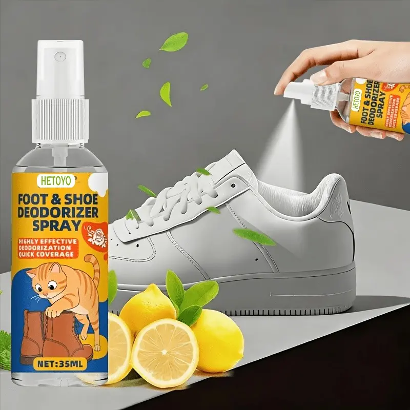 Fast-acting deodorizing shoe spray - absorbs quickly, leaves a long-lasting fresh scent, suitable for all types of footwear, non-greasy formula, gentle on sensitive skin, suitable for athletic shoes, wooden shoes, etc.